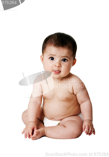 Image of Cute happy baby infant sitting, isolated.