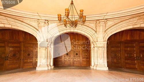 Image of Majestic Classic Arched Doors with Chandelier,ÊFish-Eye