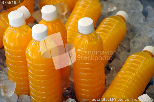 Image of Bottles of Fresh Orange Juice on Ice