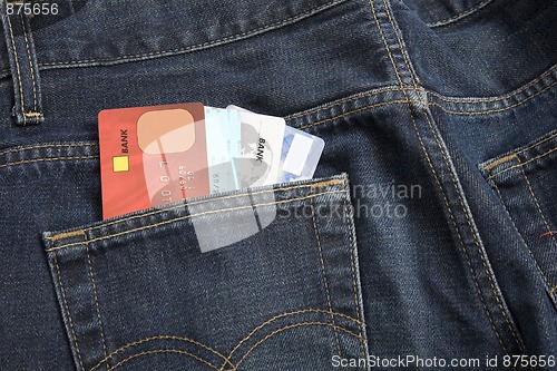Image of jeans pocket with credit card, use for shopping