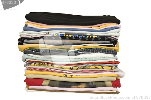 Image of stack of colored t-shirt