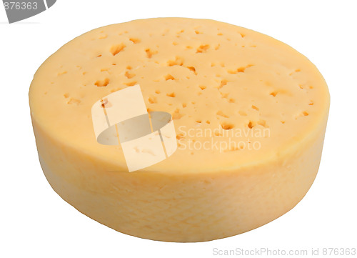 Image of Yellow cheese of circle form.