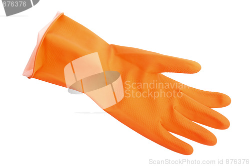 Image of One orange rubber glove.