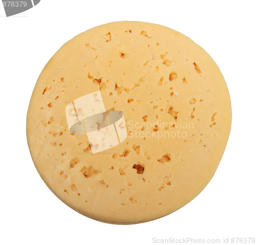 Image of Yellow cheese of circle form.