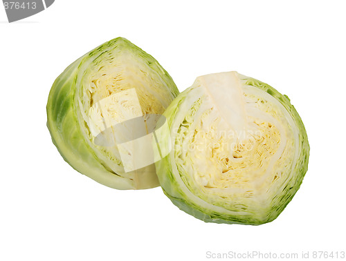 Image of Two part of green cabbage.