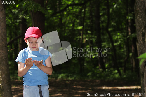 Image of Boy examines own hands