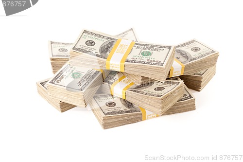 Image of Stacks of One Hundred Dollar Bills Isolated