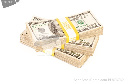 Image of Stacks of One Hundred Dollar Bills Isolated