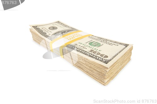 Image of Stack of One Hundred Dollar Bills Isolated