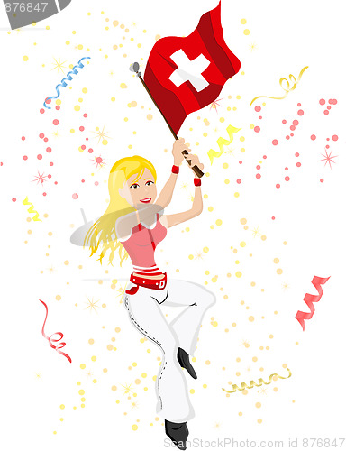 Image of Switzerland Soccer Fan with flag. 