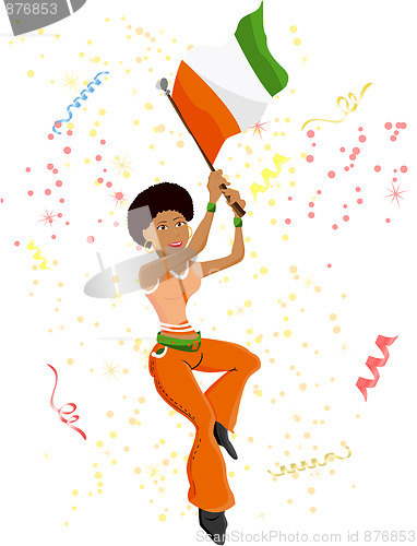 Image of Black Girl Ivory Coast Soccer Fan with flag.
