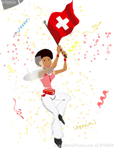 Image of Black Girl Switzerland Soccer Fan with flag.