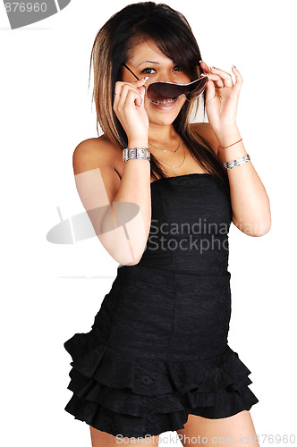 Image of Asian girl in dress and sunglasses.