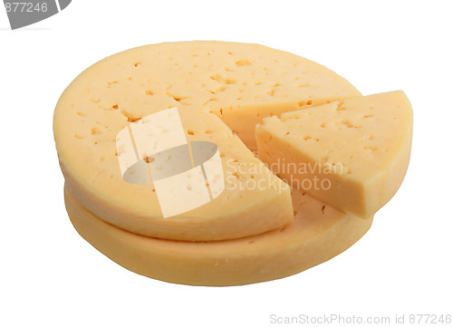 Image of Yellow cheese of circle form with sector part.