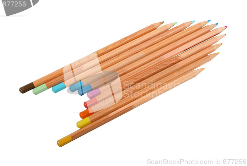 Image of Set of multicolored wood pencils.