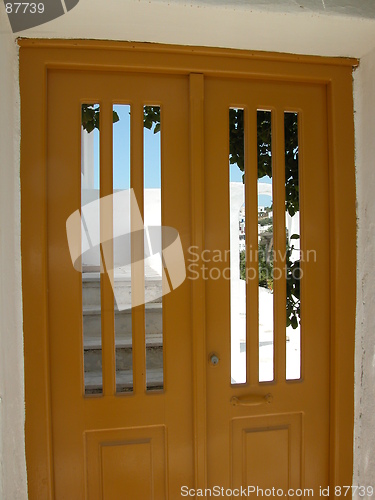 Image of View of Mykonos through door