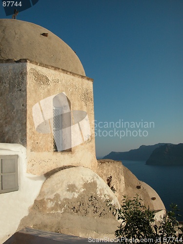 Image of Greek church by the sea.  Santorini, Greece