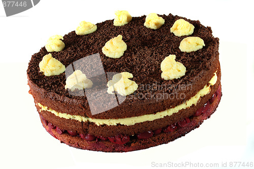Image of Chocolate cake with sour cherries and pudding