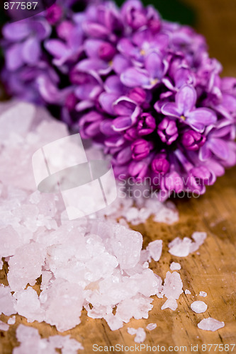 Image of bath salt and lilac flower
