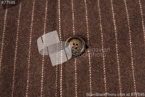 Image of classic striped fabric with close-up of brown button 