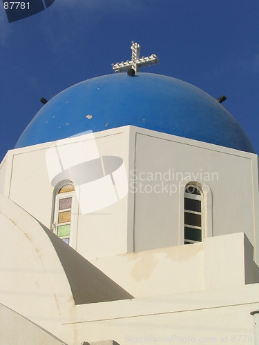 Image of Blue dome, blue sky.  Santorini, Greece.