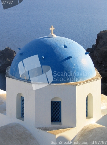 Image of Blue domed church, Santorini, Greece