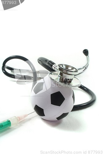 Image of Stethoscope with football and syringe