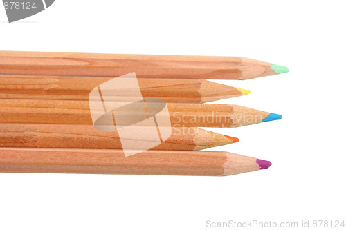 Image of Set of multicolored wood pencils.