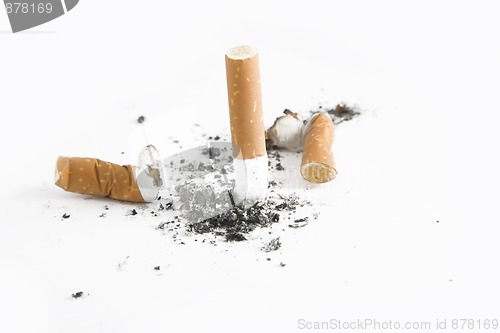 Image of Quit smoking - cigarette butts, smoking concept, over white