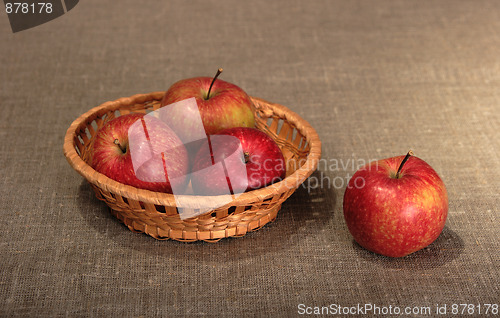 Image of Group of a red apples in basket.