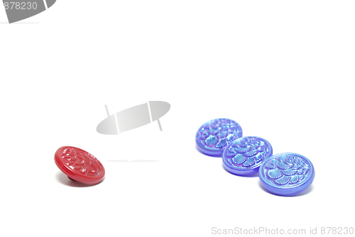 Image of Red button and three blue ones