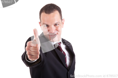 Image of businessman with thumb raised as a sign of success