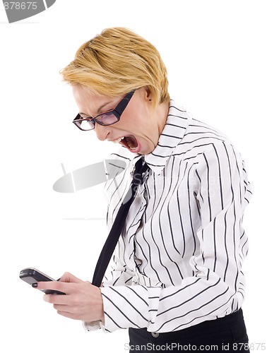 Image of womna screaming at phone