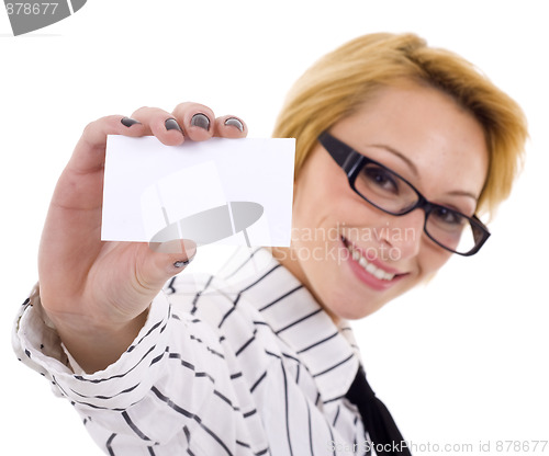 Image of woman with card