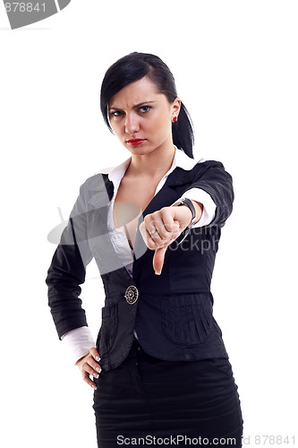 Image of woman gesturing thumbs down