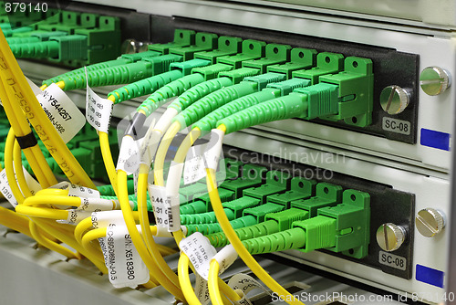 Image of SC connectors in patch panel