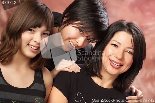 Image of Attractive Multiethnic Mother and Daughters Portrait