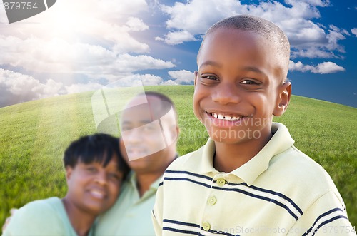 Image of Handsome African American Boy with Parents