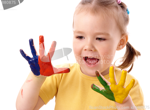 Image of Cute child with painted hands