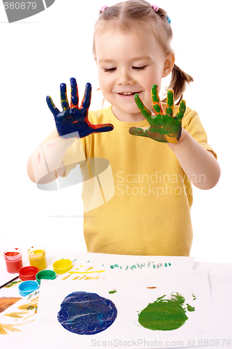 Image of Cute child paint using hands