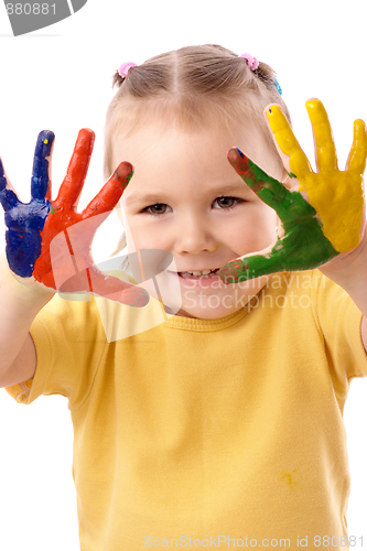 Image of Cute child with painted hands