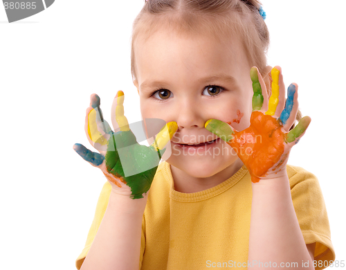 Image of Cute child with painted hands