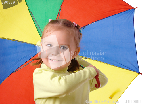 Image of Cute child with colorful umbrella