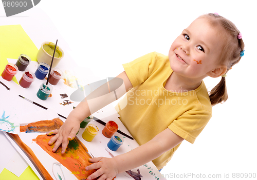 Image of Cute child paint using hands