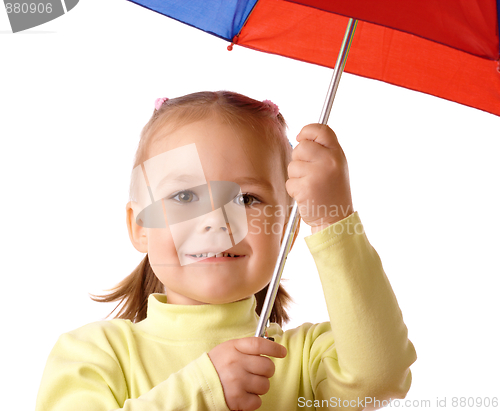 Image of Cute child with colorful umbrella