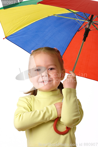 Image of Cute child with colorful umbrella