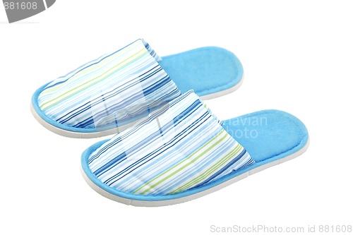 Image of blue, textile, unisex slippers