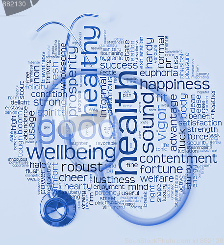 Image of stethoscope and health wordcloud