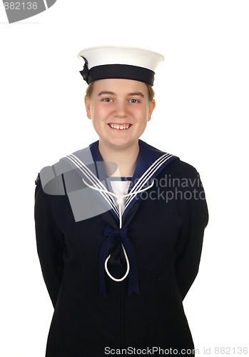 Image of smiling navy sailor on white