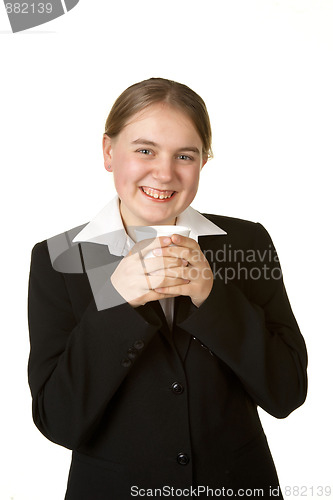 Image of young business woman with coffee 